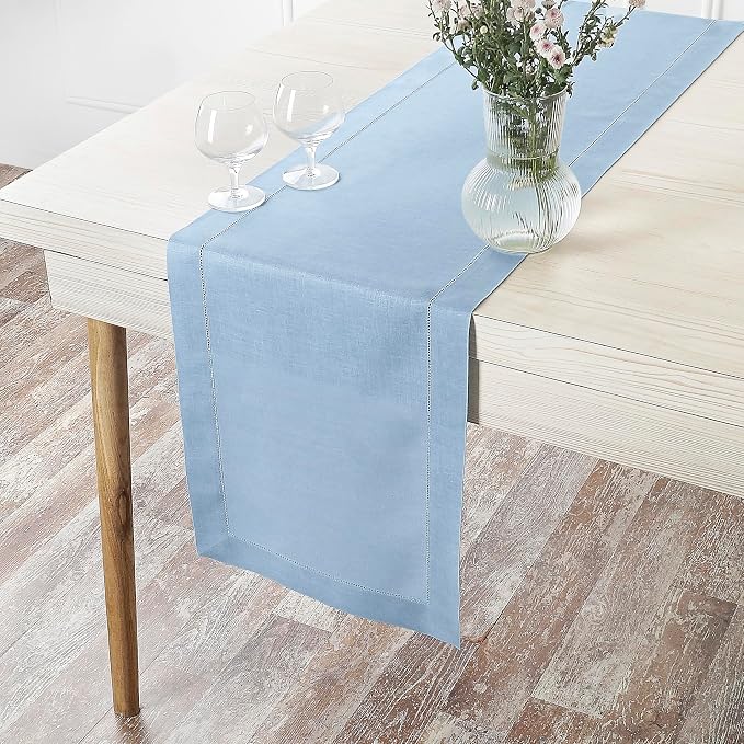 D'Moksha Homes Linen Powder Blue Table Runner 72 Inches Long - Image 5