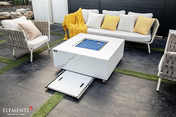 Elementi+ | Bianco Gas Fire Pit | Marble Porcelain & Metal Frame | 40" Square - Image 8