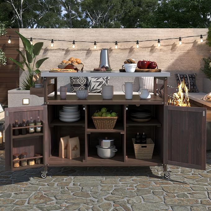 Rolling Cart ，Storage Cabinet, Grill Table ，Artificial Board，with Stainless - Image 4