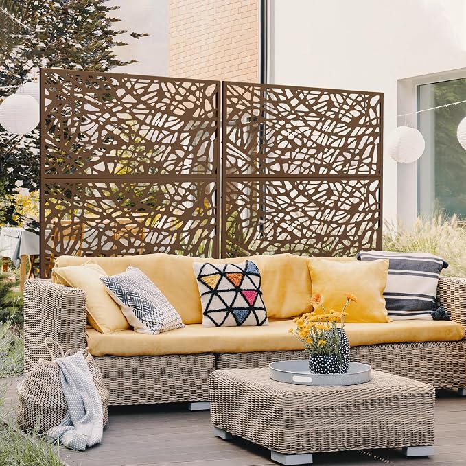 Metal Privacy Screen Outdoor 72" H×47" W, Freestanding Decorative Privacy Screen - Image 3