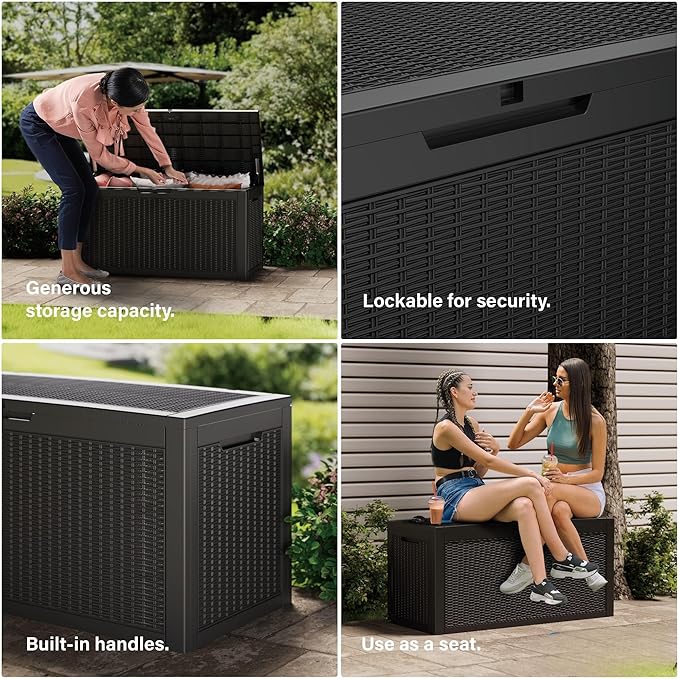 150 Gallon Outdoor Storage Box Waterproof Lockable Resin Deck Box Large - Image 6