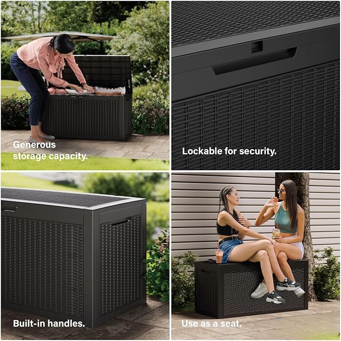 Outdoor Storage Box Waterproof, 200 Gallon Lockable Resin Large Deck Box - Image 6