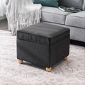 Adeco 17 Inch High Striped Flannel Black Cube Ottoman Storage, 3D Embossed by Adeco