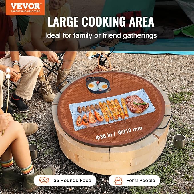 VEVOR X-Marks Fire Pit Grill Grate, Round Cooking Grate, Heavy Duty Steel - Image 2