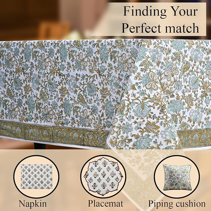 CPC Tablecloth 100% Cotton 72x140 Inch Indian Block Print Rectangle Table Cover - Image 8