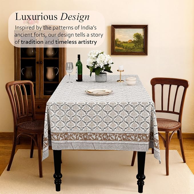CPC Sandstone Regal Tablecloth 100% Cotton 60x60 Inch Indian Block Print - Image 2