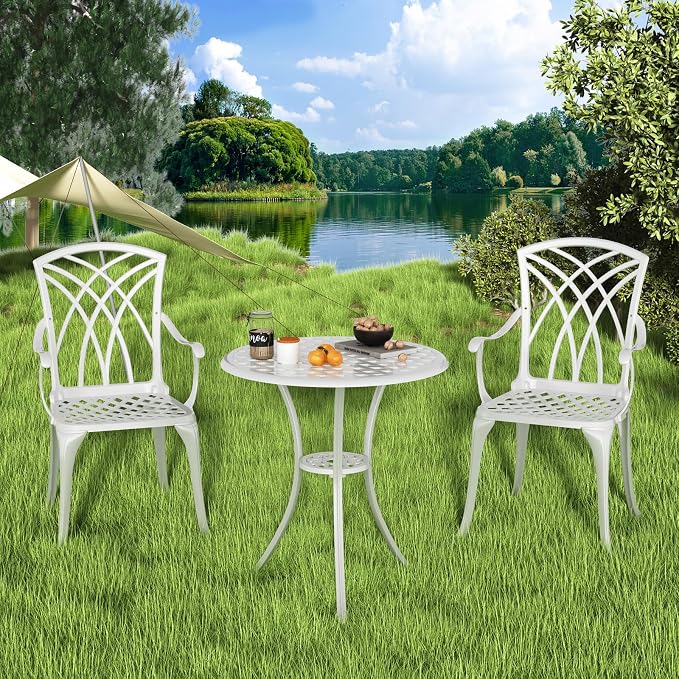 Patio Bistro Set 3 Piece, Cast Aluminum Bistro Set by Embraceartofoutdoorliving