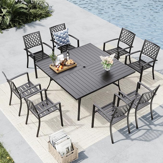 MFSTUDIO Outdoor Dining Set for 8, Metal Patio Table and Chairs Set, 9 Piece by MFSTUDIO