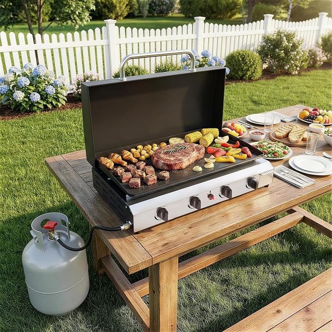 4 Burner BBQ Gas Griddle with Hood, 30 Inch Stainless Steel Portable Detachable - Image 2