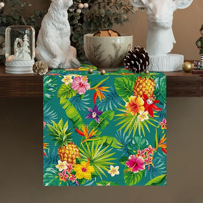 Tropical Pineapple Table Runner Burlap Kitchen Dining Linen Table Decoration - Image 2