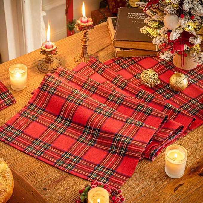 Red Green Plaid Christmas Table Runner, Winter Holiday Table Runners 108 inches - Image 4
