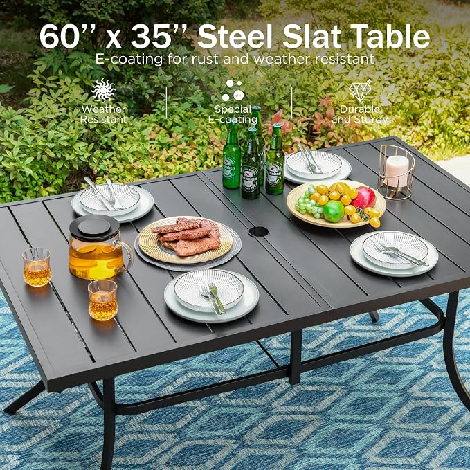 PHI VILLA Outdoor Dining Set for 6, All-Weather Patio Table and Chairs Set - Image 4