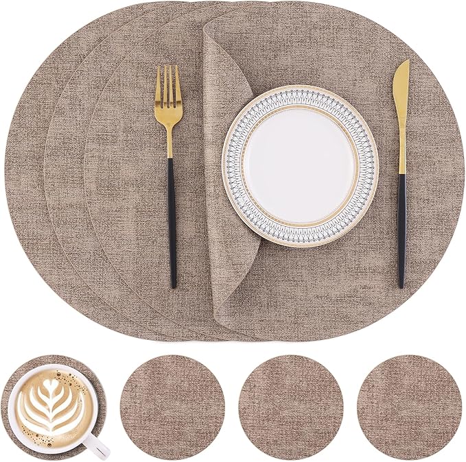 Homaxy Round Faux Leather Placemats and Coasters, Washable Dual-Side Table Mats by Homaxy