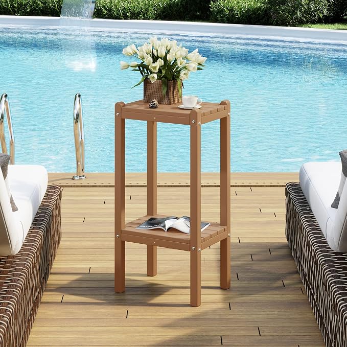 Costaelm Outdoor Side Table, 2-Tier Small Patio Coffee Tables - Image 2