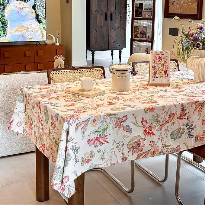 Rectangle Tablecloth, Linen Textured Wrinkle Free Waterproof Table Cloth by ZIWUROAD