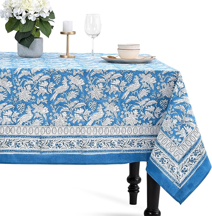 CPC Blue Sapphire 60X60 Inch Square Tablecloth Cotton Indian Block Print by COTTONPRINTCLUB