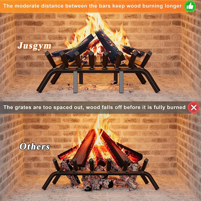 Fireplace Grate 24 Inch with 8 Support Legs, Solid Steel Heavy Duty Fireplace - Image 3