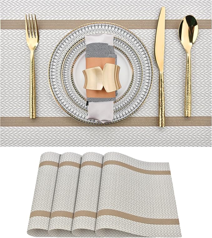 SLKQG Beige White Placemats Set of 4 by SLKQG