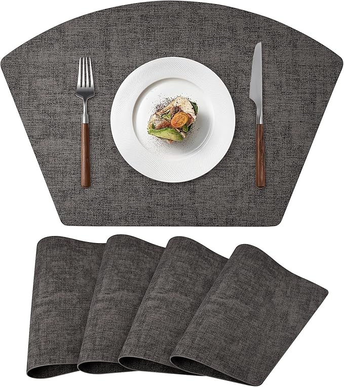 Round Table Placemats Set of 4, Faux Leather Wedge Shape Place Mats Heat by Wanlvhu