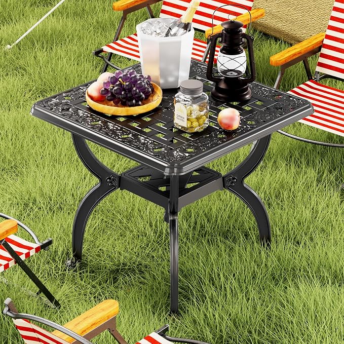 Cast Aluminum Outdoor Side Table, All Weather Square Bistro Table, Outdoor - Image 2