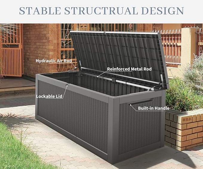 NUNU LAB 260 Gallon Outdoor Storage Box, Resin Large Sturdy Deck Box, Backyard - Image 5