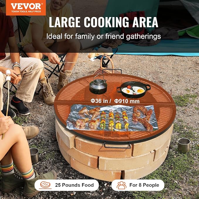 VEVOR X-Marks Fire Pit Grill Grate, Foldable Round Cooking Grate, Heavy Duty - Image 2
