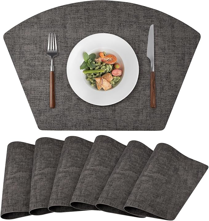 Round Table Placemats Set of 6, Faux Leather Wedge Shape Place Mats Heat by Wanlvhu