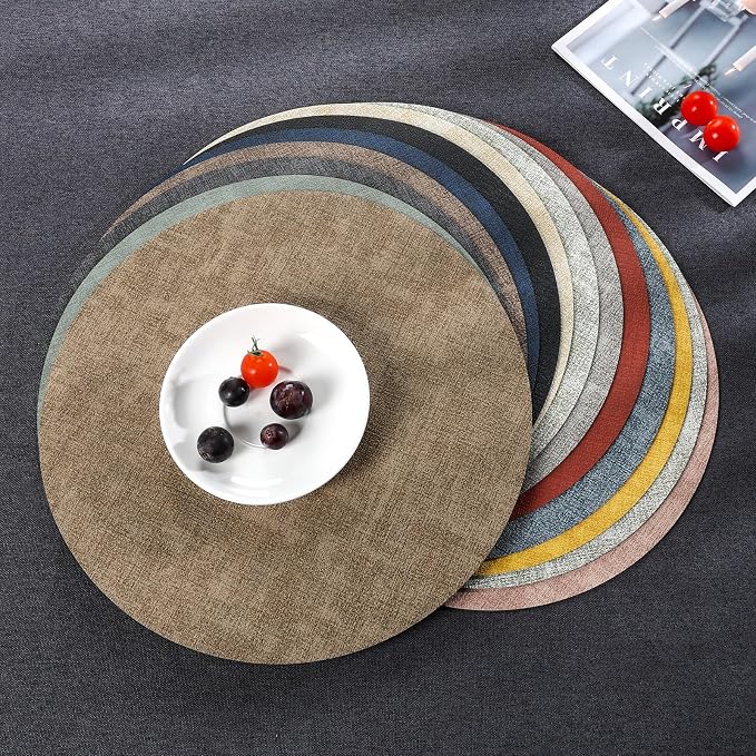 Myir JUN Round Placemats Dual Sided, Faux Leather Place Mats Set of 6 Indoor - Image 9