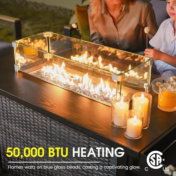 52 Inch Wicker Patio Fire Table, 000BTU Propane Fire Pit Table - Image 2