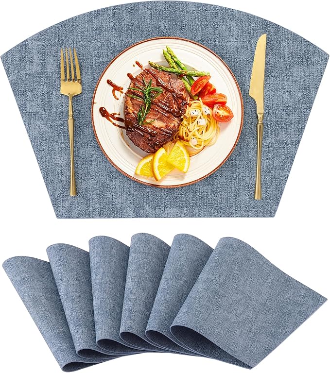 Homaxy Round Table Placemats Set of 6, Washable Wedge Shaped Faux Leather Table by Homaxy