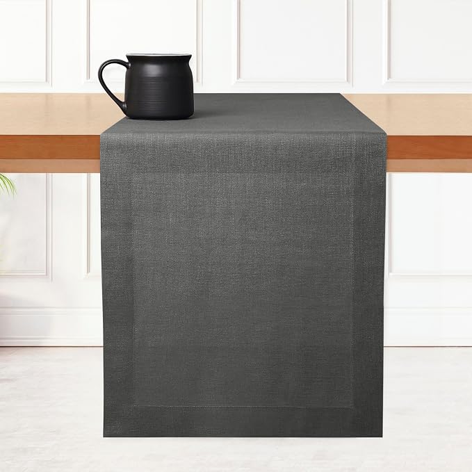 D'Moksha Homes Linen Charcoal Grey Table Runner 90 Inches Long by DMokshaHomes