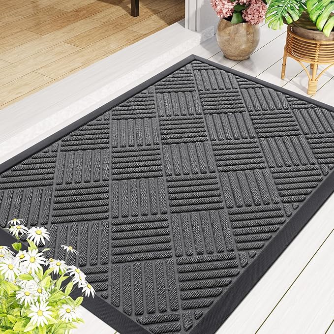 Smiry Front Door Mat Outside Entrance, Heavy Duty Outdoor Indoor Natural Rubber - Image 2