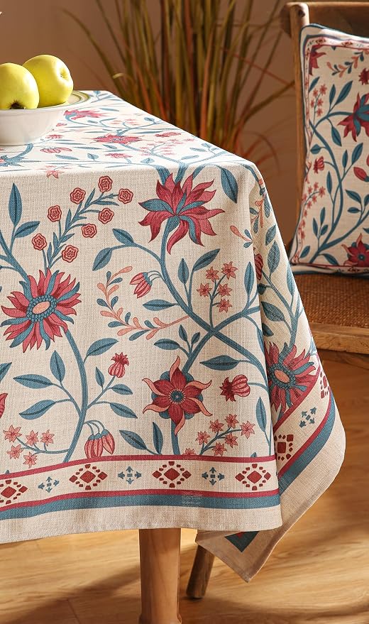 Designer Linen Square Red Tablecloth, Vintage William Morris Wrinkle Resistant - Image 9