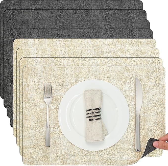 Myir JUN Placemats Set of 8, Dual Sided Faux Leather Placemats Place Mats Set by MyirJUN