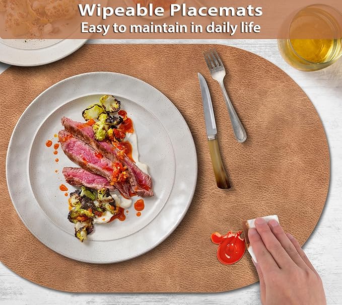 ADRIMER Placemats, Heat Resistant Oval Placemats Set of 12 Washable 12 x 17 Inch - Image 4