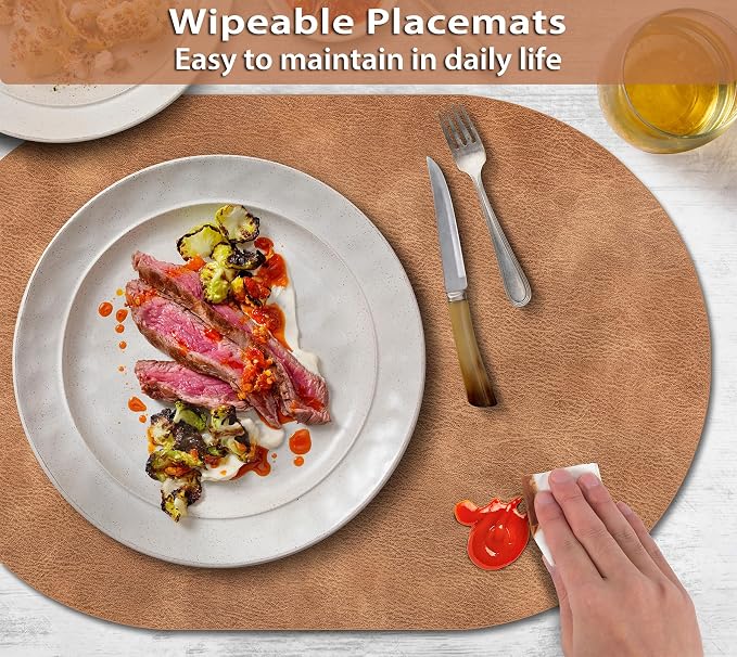ADRIMER Placemats, Heat Resistant Oval Placemats Set of 6 Washable 12 x 17 Inch - Image 3