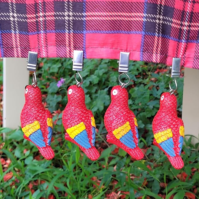 TwoFish Home Set of 4 Red Parrot Resin Tablecloth Weights Clips Red Parrot - Image 5