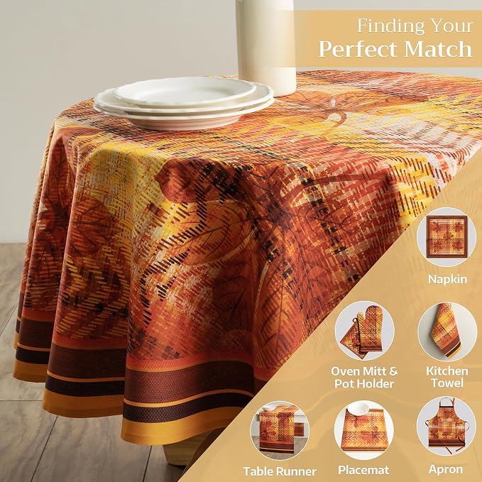 Maison d' Hermine Table Cloth Round Table 100% Cotton 69 Inches Fall Tablecloth - Image 6