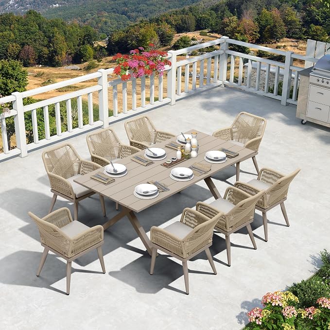PURPLE LEAF 9 Pieces Outdoor Dining Set All-Weather PE Rattan Outdoor Patio by PURPLELEAF