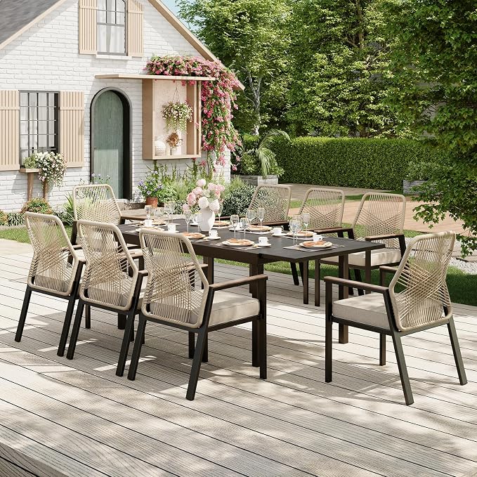 9 Pieces Outdoor Dining Set for 8, Patio Dining Set Wicker Rattan Chairs by MIXPATIO