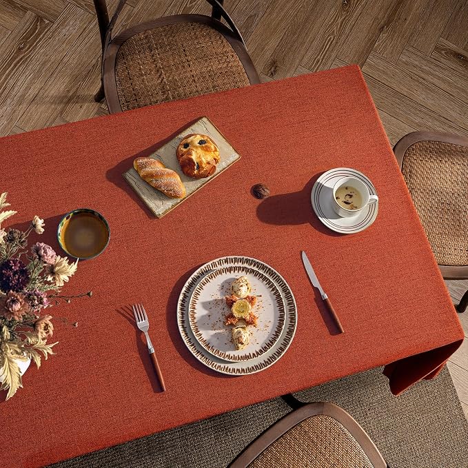 MIULEE Burnt Orange Linen Polyester Tablecloth Fall Thanksgiving 52x70 Inch - Image 7