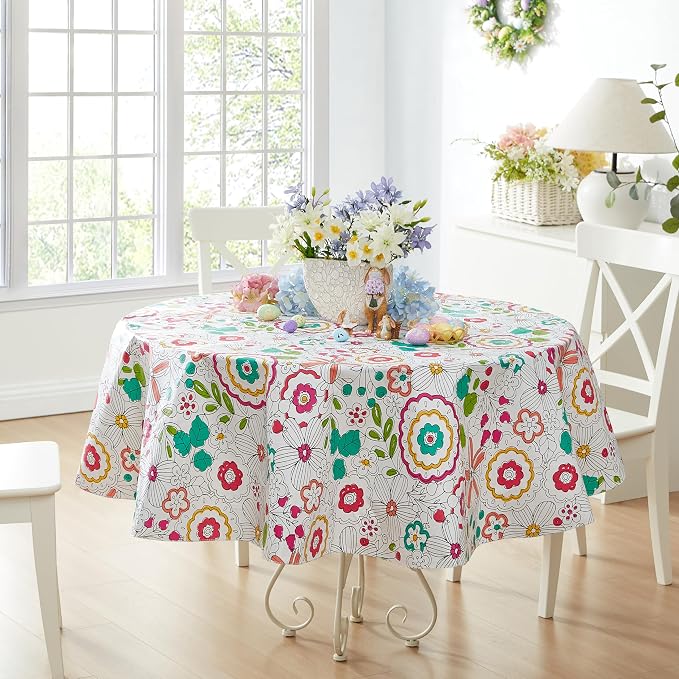 Newbridge Shabby Chic Lily Print 70 Inch Round Vinyl Flannel Backed Tablecloth by HomeBargainsPlus