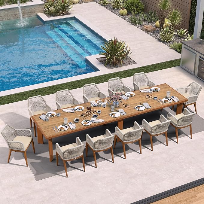 PURPLE LEAF 13 Pieces Patio Dining Set Aluminum Modern Rectangular Table and - Image 2