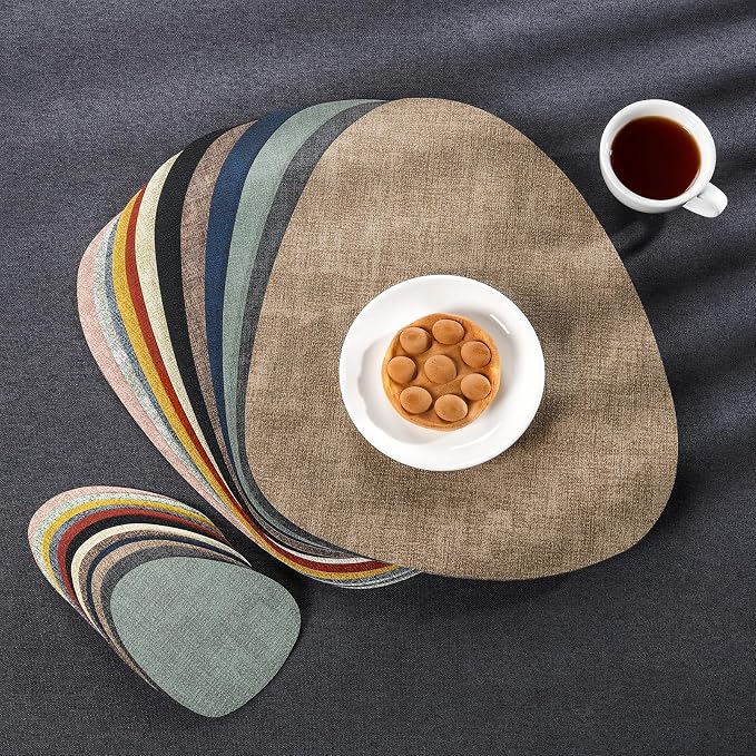 Placemats and Coasters, Washable Reversible Placemats Round Faux Leather - Image 7