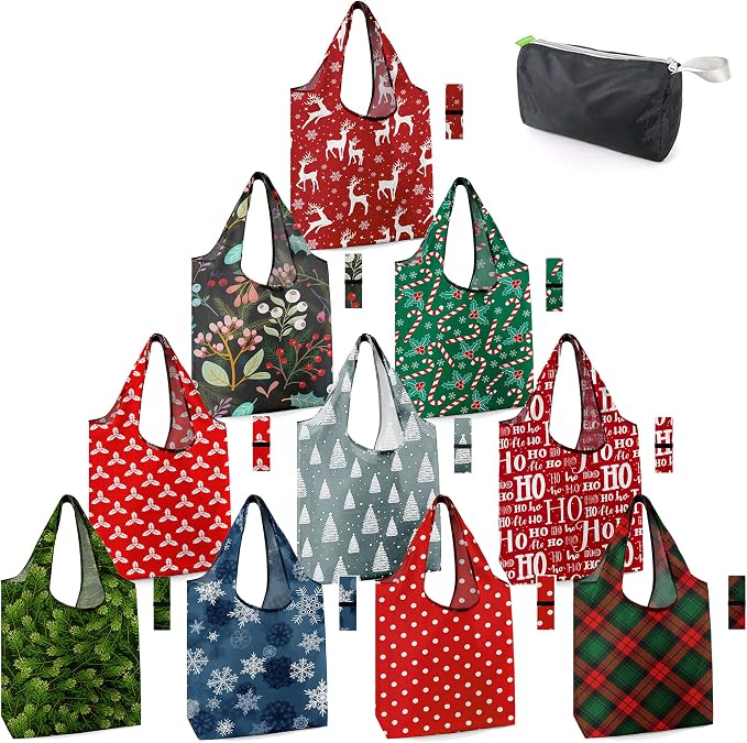 BeeGreen Christmas Reusable Grocery Bags 10 Pack Reusable Shopping Bags Bulk by BeeGreen