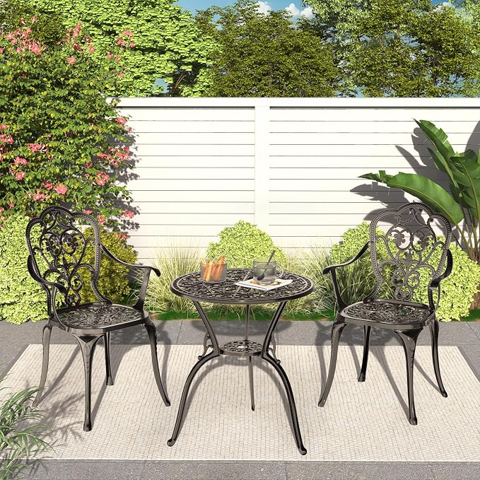 Patio Bistro Set of 2, Cast Aluminum, Outdoor Set w/Umbrella Hole, 3 Piece - Image 5