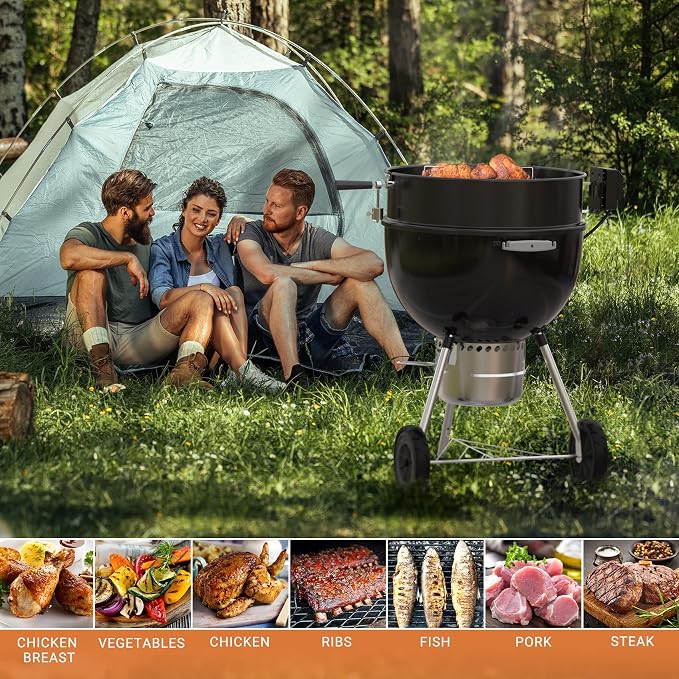 onlyfire Universal High-Temp Resistance Black Coated Steel Charcoal Kettle - Image 7