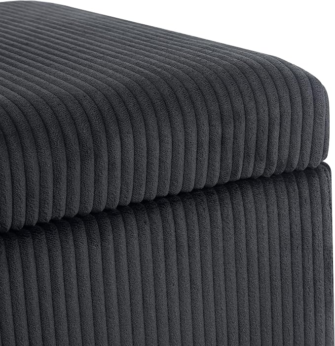 Adeco 18 Inch High Faux Fur Grey Cube Ottoman Storage, Fluffy Striped Velvet - Image 6