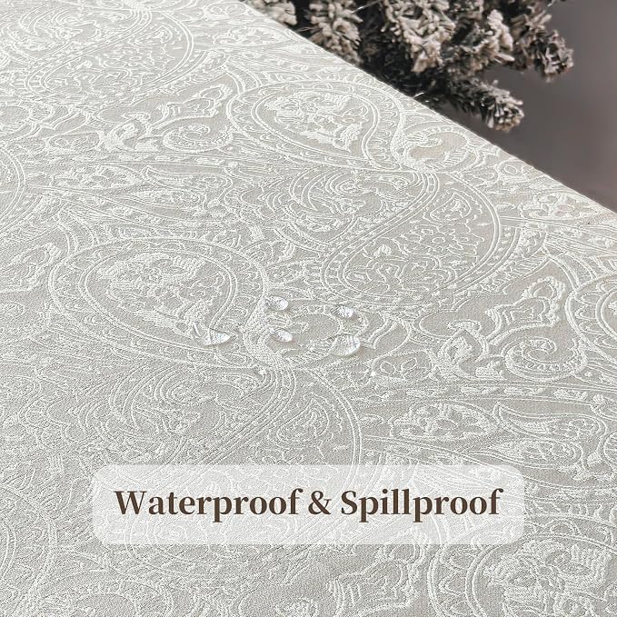70"x140" Jacquard Fabric Tablecloth, Waterproof Table Cloth Rectangle Tables - Image 4