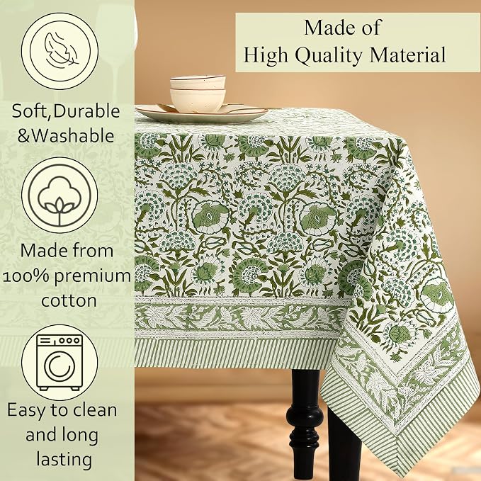 CPC Cotton Tablecloth 80x120 Inch Rectangle Indian Block Print Tablecloth- - Image 7
